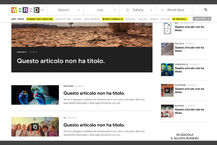 Wired con Tbwa\Italia lancia una provocazione: domani gli articoli saranno senza titolo