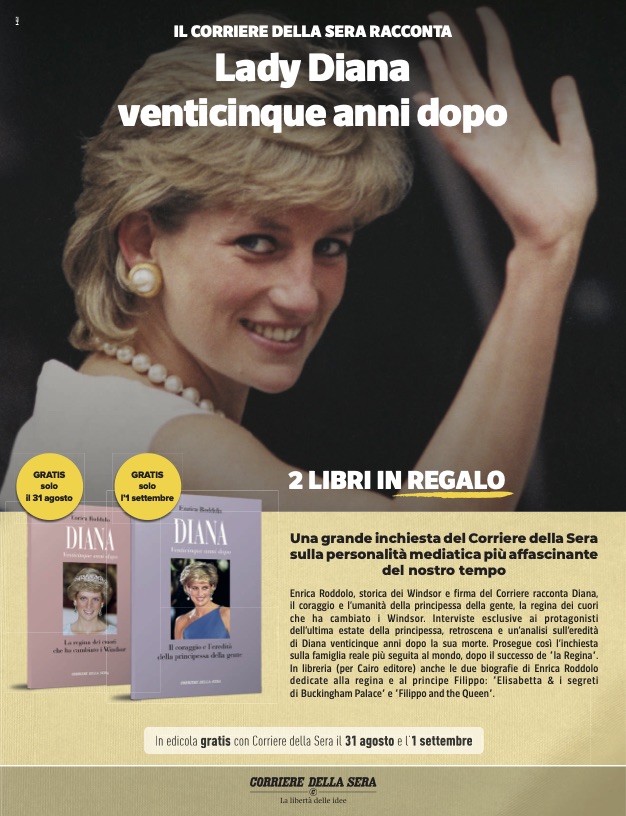 Corriere della Sera in edicola con i volumi 'Diana, venticinque anni dopo'